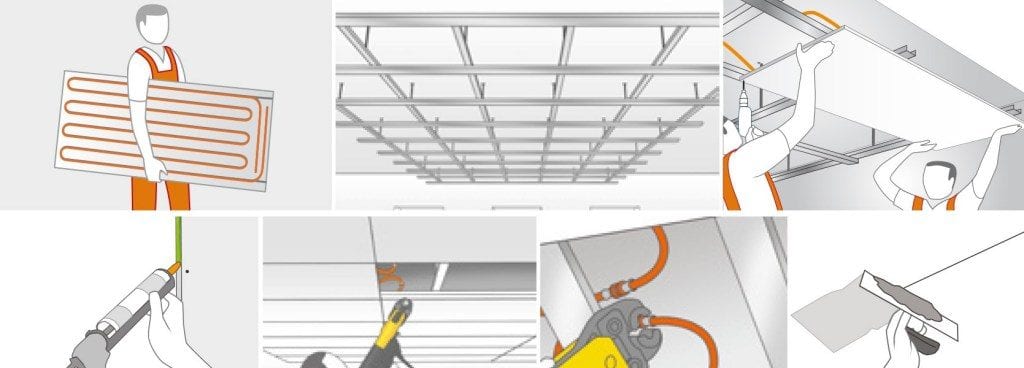 Installatie Variotherm Module klimaatplafond op houten regelwerk of metal stud